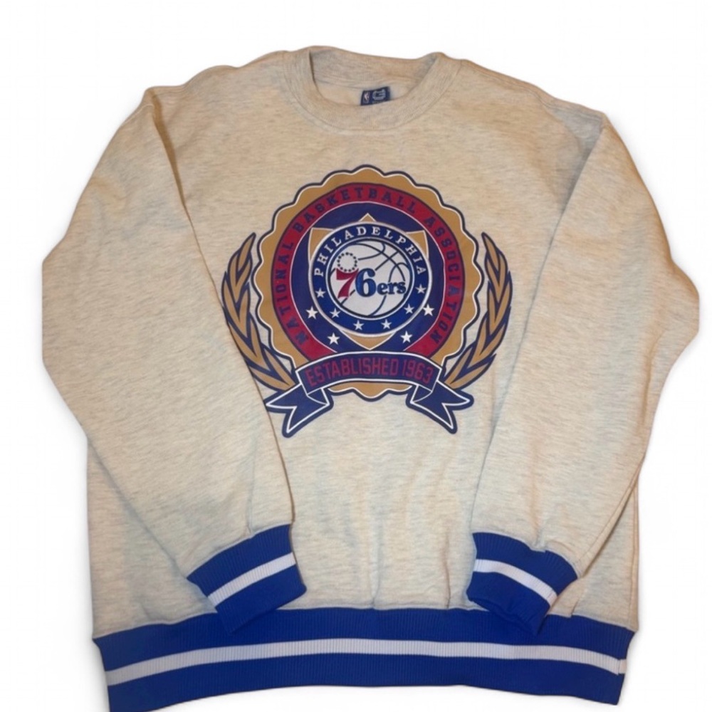 NBA Philadelphia 76ers Cream and Blue Crewneck Sweater
